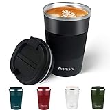 MOMSIV Thermobecher,Kaffeebecher Thermo mit Auslaufsicherem Deckel,Thermobecher- Isolierbecher,13oz/380ml Edelstahl Travel Mug,Kaffee-to-go Becher für heißes und kaltes Wasser Kaffee Tee (schwarz)