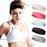 CestMall Damen Sport Stirnband für Yoga Sportlich Laufen Workout Fitness Übung Tennis Gym Fahrrad Wandern Volleyball Tanz Reisen- Elastische rutschfeste Leichte Haarband (5 Stück)