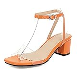 CUTEHEELS Damen-Sandale mit Knöchelriemen und transparentem Riemen(Orange,39)