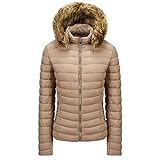 Kapuzenjacke Damen Kurz Wintermantel Damen Warm Baumwolljacke Aus Kunstpelzkragen Frauen Mode Slim Fit Langarm Jacke Mantel mit Kapuze und Taschen Elegant Outerwear Winter Warme D