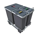 ELLETIPI Ecofil PF01 34B1 Mülleimer Mülltrennung, ausziehbar für Base, Kunststoff und Metall, Grau, 30 x 45 x 36 