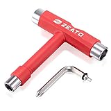 Zeato All-in-One Skate Tools Multi-Function Portable Skateboard T Tool Accessory with T-Type Allen Key and L-Type Phillips Head Wrench Screwdriver - Red…