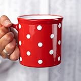 City to Cottage® - Keramik XXL Becher 500 ml | Kaffeebecher | Rot und Weiß | Polka Dots | Handgemacht | Keramik Geschirr | Große T