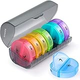SUKUOS Tablettenbox 7 Tage Morgens Abends, Pillendose Rund 7 Tage 2 fächer, Handlicher und Feuchtigkeitsbeständiger Medikamentenbox Medik