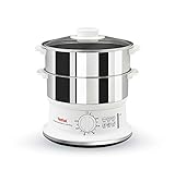 Tefal Dampfgarer VC1451 | 2 Edelstahlbehälter | 6L Fassungsvermögen | 24cm Durchmesser | Timer und automatische Abschaltung | 900W