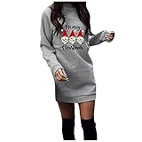 Weihnachtskleid Damen Sexy Pullover Kleid Weihnachtsgnome Drucken Minikleid Xmas Casual Rundhals Sweatshirt Lang Weihnachtpullover Slimfit Tunikakleid Elegante Weihnachten Lang