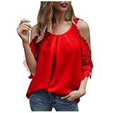 Damen Sommer Lose Kurzarm Tops Kalte Schulter Neckholder Spitze Hohlarm Sling T Shirt Top B