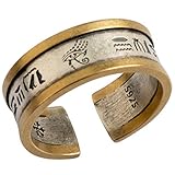 ForFox Herren Damen 925 Sterling Silber Ring mit Kupfer,Uralt ägyptische offener Ring Gravierte Hieroglyphen und Auge des Horus,Bicolor Schmuck,7mm Größe S