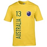 FanShirts4u Kinder Fanshirt Trikot Jersey AUSTRALIEN Australia T-Shirt inkl. Druck Wunschname u. Wunschnummer WM (3/4 Jahre 98-104 cm, Australia/Gelb)