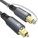 Optisches Kabel, Digital Audiokabel Toslink, WARRKY 1,8m [Nylon geflochten, Vergoldeter Stecker, Aluminiumhülse] Digital Audio Kabel, Kompatibel mit Soundbar, TV, PS4, Xbox, Samsung, V