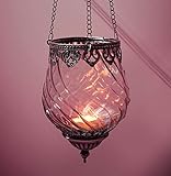 Dekoleidenschaft Windlichthänger „Orient“ aus Glas & Metall, orientalischer Teelicht- & Kerzenhalter zum Aufhängen, Windlicht, hängend, Antiksilb