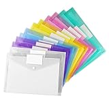 Packung mit 12 A4-Dokumentenmappen Ablegen, Dokumentenmappe mit Druckknopf, Projektumschläge in 6 Farben Transparenter, für Lehrmaterialien, Bürodokumente, Schreibwaren und R