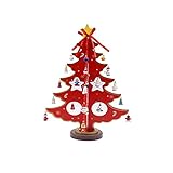 OPIU Weihnachten Deko Künstliche Weihnachtsbäume 14inch Desktop Hölzerner Weihnachtsbaum, Mini Künstlicher Weihnachtsbaum, Indoor Dekorationen Weihnachten Spielzeug Set (Color : Red)