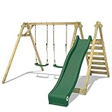WICKEY Kinderschaukel Schaukelgestell Smart Swift mit grüner Rutsche Schaukel, Schaukelgerüst, Doppelschaukel, Holzschauk