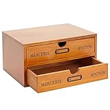 Schubladenbox mit 2 Fächern von Juvale – Mini-Kommode aus Holz, Aufschrift auf Französisch – Tischorganizer für Bürobedarf, Krimskrams, Kosmetik - Braun, 24,7 cm x 17,8 cm x 12,7 