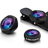 HD Handy Objektiv Kamera Linse Kit, 3 in 1 Lens Set mit 0.6X 145° Weitwinkel + 15X Makro + 0.28X Fisheye Lens, Universal Clip On for Smartphone iPhone Samsung Huawei Laptop Tab