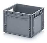 Eurobehälter EG 43/27 von Auer Kunststoffbox 40x30x27cm, 26L Handgriffe offen | Transportbehälter Lagerbox Farbe Grau stapelbar | Lebensmittelbehälter Materialbox Campingbox Wohnmobilbox sehr stab