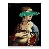 Leinwand Poster Bilder Leonardo Da Vinci-die Dame mit einem Hermelin Gemälde Cover Gesicht Pop Art Leinwand Bild Wanddekoration 60X90CM