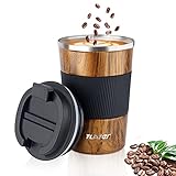 Tlater Kaffeebecher to go, 380ml Thermobecher- Isolierbecher mit Auslaufsicher Deckel, Vakuum Doppelwandig Reisebecher, Edelstahl Travel Mug Thermo für Kaffee und Tee, Heiß und Kalt H