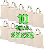 10 Stück 22 x 26 cm Baumwolltasche klein – OEKO-TEX® geprüft – Natur Apothekertasche, Tragetasche, Beutel, Geschenktasche Stofftasche unbedruckt, für Medikamente zum bemalen und bedrucken Juteb