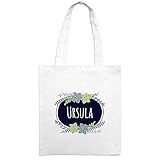 Jutebeutel mit Namen Ursula - Motiv Flowers - Farbe weiß - Stoffbeutel, Jutesack, Hipster, B