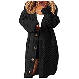 Übergröße Lang Strickjacke Damen Einfarbig Pullover Jacke Oversize Frühling Cardigan Lose Mantel Gestreift Sweater Jacke Streetwear Mode Strickmantel Tasten V-Ausschnitt Chunky Knit Lang Outw