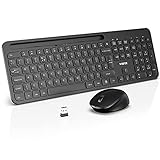 WisFox Kabellose Tastatur und Maus Set, 2.4G Ultra Slim Ergonomische Tastatur Maus Silent Full Size Qwerty Tastatur mit Telefonhalter Wireless Maus für Windows/Laptop/PC