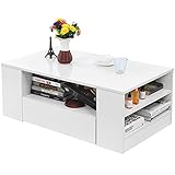 Ejoyous Couchtisch Weiß, Hochglanz Wohnzimmertisch Quadratisch Tisch Kaffeetisch Beistelltisch Sofatisch Mit Ablagefächern und Schublade für Wohnzimmer Tisch 95x55x37