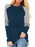 Smallshow Damen Stillshirt Langarm O-Neck Umstandsmode Tshirt Still Nursing Tops,Teal,M