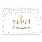 PERSONALISIERTE Din A4 XXL Karte für Mädchen, rosa - PRINZESSIN und Wunsch-Name - Übergroße Klappkarte zum Geburtstag, zur Geburt, Willkommen zu Hause, Dek