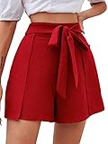 DIDK Damen-Shorts, elegant, hohe Taille, mit Gürtel, kurze Hose, für den Strand, Casual, rot,