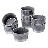 Dessertschale Keramik, Set Backofenfest Schale Grau, Creme Brulee Schälchen Porzellan - Mini Auflaufformen 240 ml, 8er Set, Schüssel für Ofenfest Mikrowelle - 10 x 5