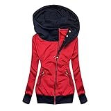 Wintermantel Damen Kapuze Übergangsjacke Leicht Parka Outdoorjacke mit Einstellbarer Kordelzug Mäntel Winter Warme Kapuzenjacke Reißverschluss Sweatshirt Langarm Kapuzenp