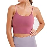 Damen Sexy Crop Cami Top Mode Kurz Tank Weste Casual Solid Camisole Slim Vest Tops mit Brustpolster für Damen Teenager Mädchen Fitness Sport, rose, XXL