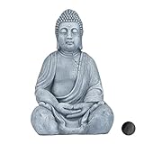 Relaxdays XL Buddha Figur sitzend, 50 cm hoch, Feng Shui, Outdoor, Garten Dekofigur, große Zen Buddha Statue, hellg