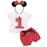 FYMNSI Baby Kleinkinder Mädchen 1. Erster Geburtstag Party Minnie Kostüm Outfit Retro Gepunktet Sommer Kurarm Top T Shirt + Shorts Kurze Hosen + Ohr Stirnband 3tlg Bekleidungsset für 12-18 M