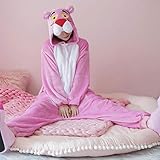 Schlafanzug Erwachsene Anime Kigurumi Pink Panther Pyjamas Tier Winter Warme Frauen Onesies Erwachsene Cosplay Kostüm Kapuze Flanell Nachthemd-Pinker Panther_XL