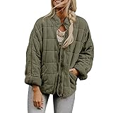 Kewya Leichte Steppjacke für Damen, lässig, langärmelig, Reißverschluss, Stehkragen, Dolman, Winter, warmer Mantel, grün, 36