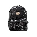 Puyang Rucksack für Mädchen mit Krone, Pailletten, Meerjungfrau, PU, Schwarz (Schwarz) - SJB004P6