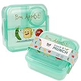 OLWO® Lunchbox-Bentobox für Kinder und Erwachsenen, Brotdose für Kindergarten und Schule mit Unterteilung Veggie Friends, Lunchbox Kinder (Grün)