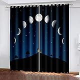 XKSJWY Verdunkelungsvorhänge 3D Cartoon Haus Planet Muster Ösen Vorhang 2Er Set 300X270Cm Verdunkelungsvorhang Blickdicht Fenstergardinen Kinderzimmer Schlafzimmer Wohnzimmer Thermovorhang