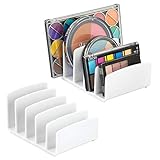 mDesign Plastic Divided Makeup Organizer for Bathroom Countertops, Vanities, Cabinets - Cosmetic Storage Solution for, Eyeshadow Palettes, Contour Kits, Blush, Face Powder - 5 Sections, 2 Pack - W