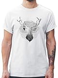 Kompatibel mit Oktoberfest Trachtenshirt Herren - Hirsch Grau - XL - Weiß - t-Shirt Jaeger - L190 - Tshirt Herren und Männer T-S