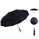 ExquiFirm Automatisch Faltbarer Regenschirm, 10 Knochen winddicht und verstärktes Design, schwarzer Gummi-Sonnenschutz, um zwei Personen unterzubringen, Dual-Use in sonnigen und regnerischen Tag