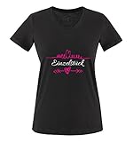 Comedy Shirts - Einzelstück - Herz Pfeile - Damen V-Neck T-Shirt - Schwarz/Weiss-Pink Gr. L