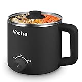 Vocha Elektrische Hot Pot Topf, 1.6L Kleiner Elektrischer Kochtopf, Tragbare Schneller Nudelkocher, Multi Reisekocher für Suppe/Ramen/Pasta/Haferflocken/Ei, mit Dual Power - Schw