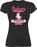 Geburtstagsgeschenk Geburtstag - Einhorn Königinnen wurden im Januar geboren - S - Schwarz - Einhorn Tshirt Damen - L191 - Tailliertes Tshirt für Damen und Frauen T-S