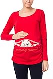 M.M.C. Coming Soon - Lustige witzige süße Umstandsmode Umstandsshirt Sweatshirt Schwangerschaftsshirt mit Motiv für die Schwangerschaft, Langarm (Rot, Small)