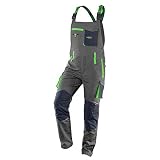 NEO TOOLS Herren Premium Arbeits-Latzhose, 100% Baumwolle 210 g/m2, Ripstop, Gr. XS-3XL, Kniebereich mit Cordura verstärkt, elastischer Gummibund und Hosenträger, reflektierende E