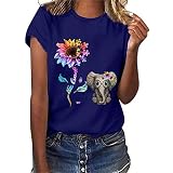 SDFRK® Sommer Oberteil Damen T Shirt Top Mädchen Sonnenblume und Elefantenbaby Druck Kurzarm T-Shirt Casual Rundhals Tank Tops Tunika Blusen Tees H